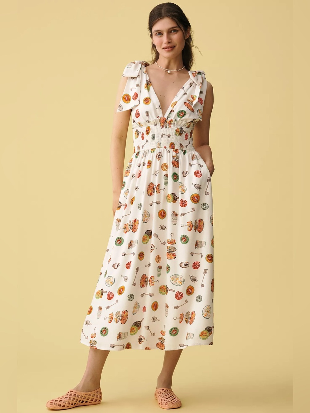 Lisa Says Gah Monroe linen cotton v neck midi dress caviar dreams white
